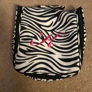 Monogram "K" Zebra Print Makeup Holder w/ Checkbook Holder